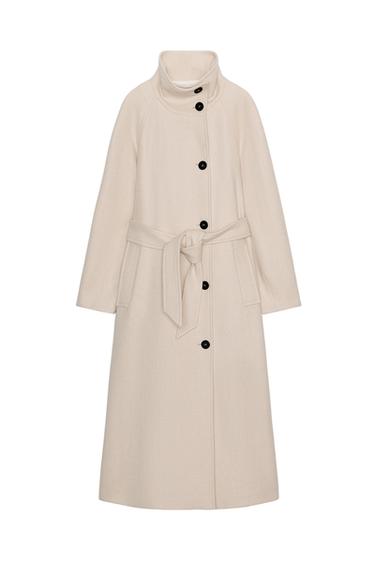 LONG COAT WITH WOOL AND HIGH NECK - Beige by Zara