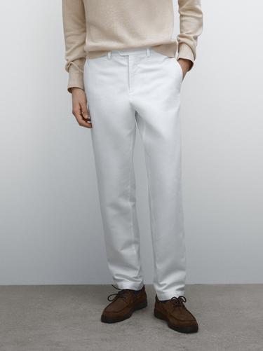 Zara Cotton blend tapered fit trousers - White