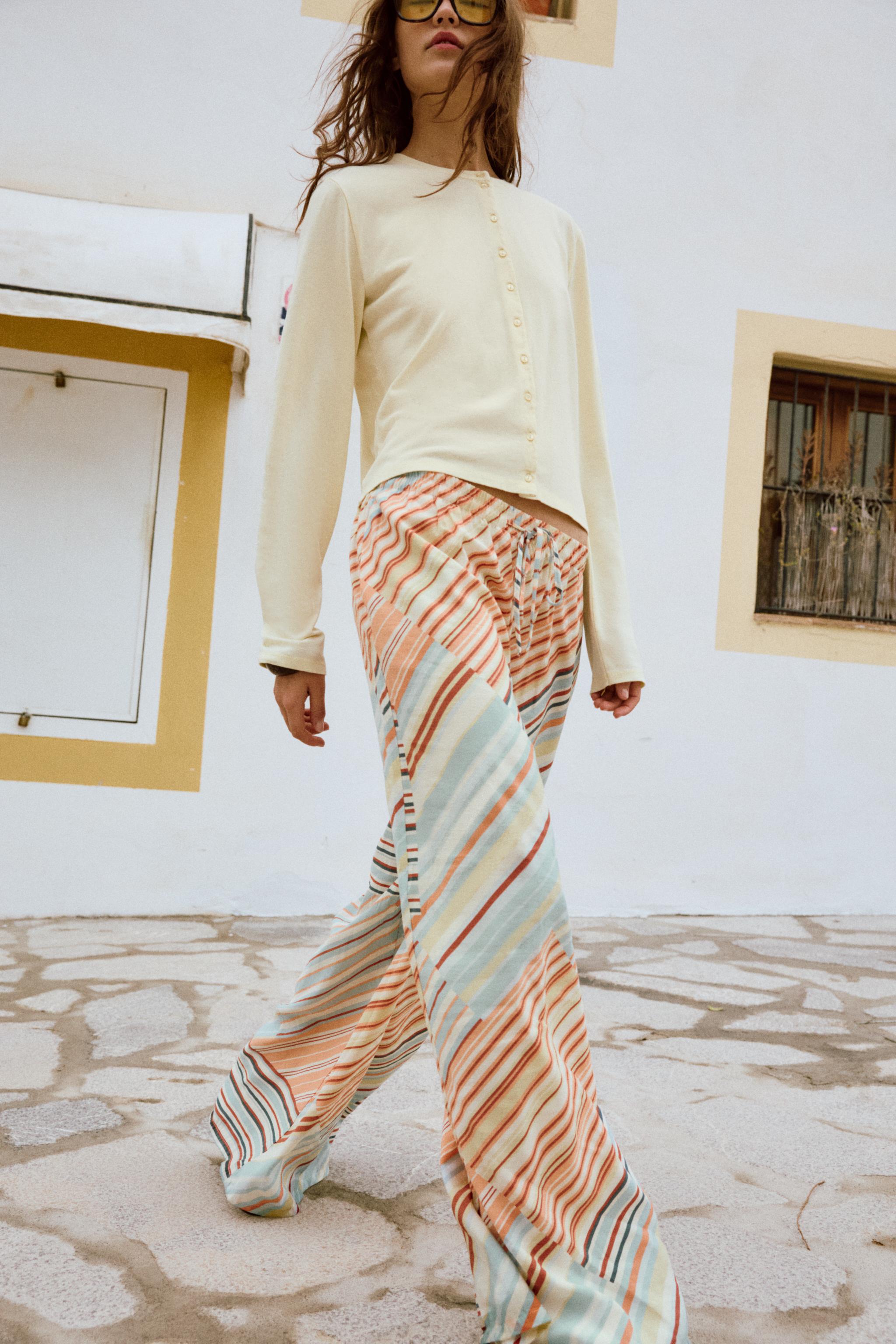STRIPED WIDE LEG PANTS