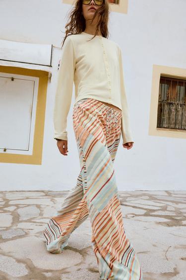 Zara STRIPED WIDE LEG PANTS - Striped