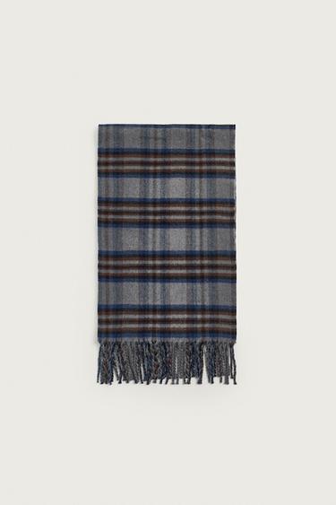COMBINED CHECK SCARF - Grey by Zara