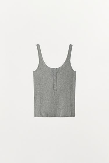 KNIT TOP WITH BUTTONS - Grey by Zara