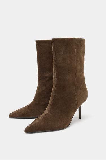 LEATHER HIGH-HEEL ANKLE BOOTS - Brown by Zara - Image 3