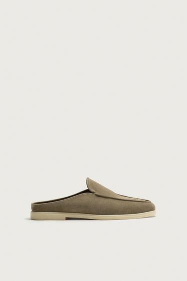 LEATHER MULE LOAFERS - Taupe Grey by Zara