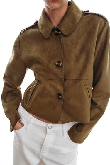 VESTE COURTE EFFET DAIM - Kaki foncé de Zara - Image 2