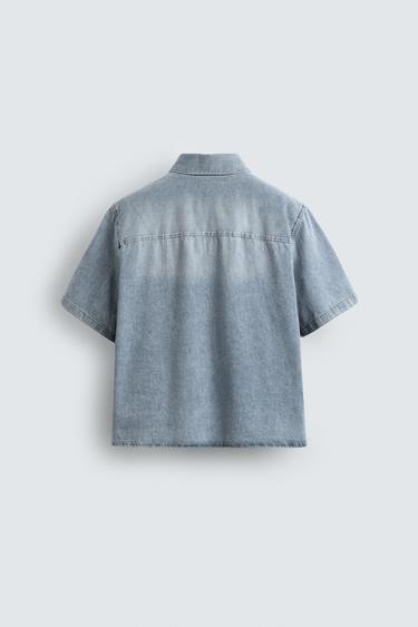 LIGHTWEIGHT BOXY FIT DENIM SHIRT - Light blue by Zara - Image 7