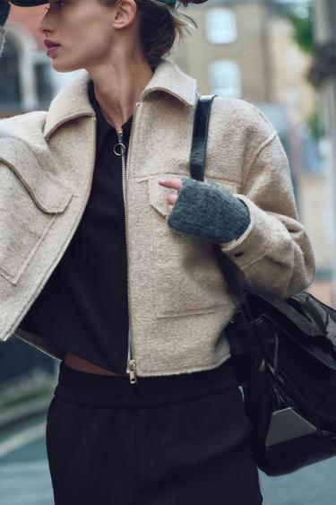 BOUCLÉ JACKET WITH PATCH POCKETS - Beige by Zara - Image 1