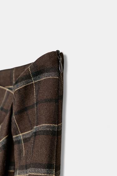 ZW COLLECTION DRAPED CHECK SKIRT - Brown by Zara - Image 6