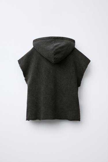 FRAYED HOODED T-SHIRT - Anthracite grey by Zara - Image 1
