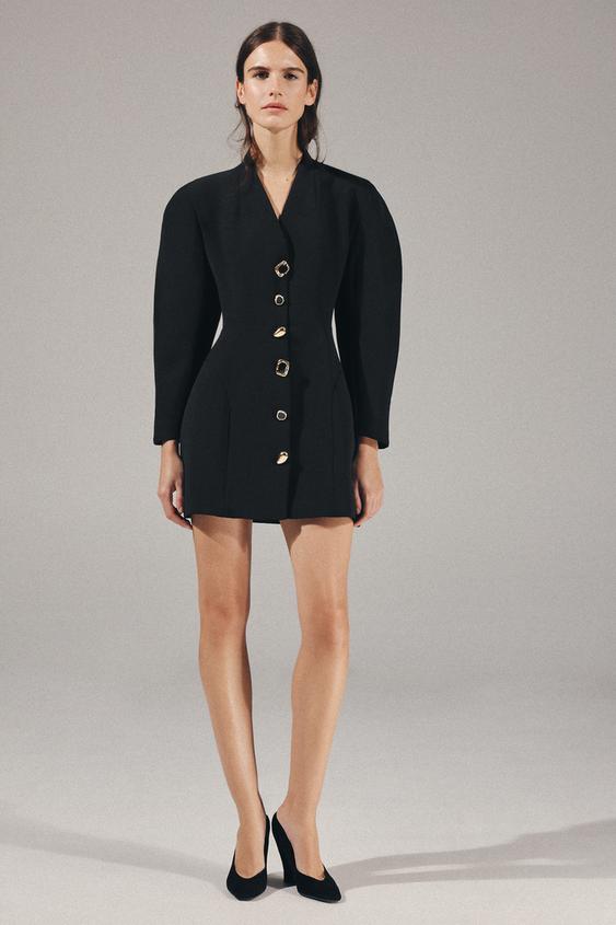 Zara MINI BLAZER DRESS WITH JEWEL BUTTONS - Black - Image 0