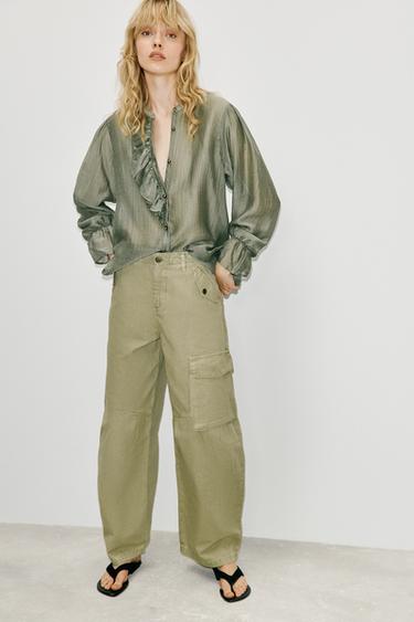 Zara RUFFLED SHIRT - Khaki