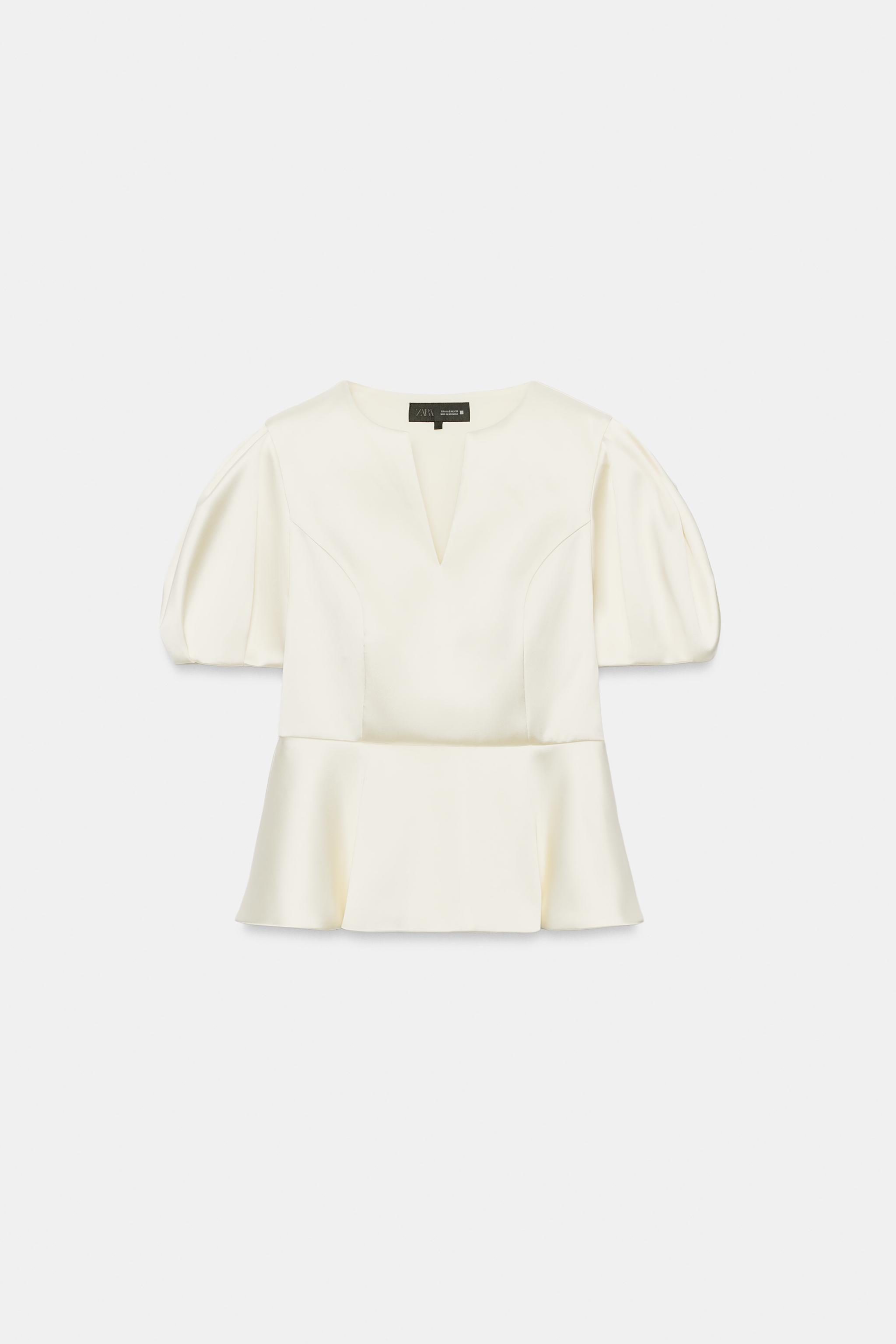 Женские рубашки Zara SATIN PUFF SLEEVE TOP — фото 6
