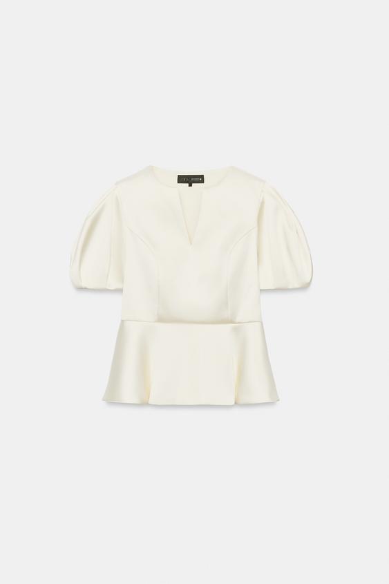 TOP SATINÉ MANCHES BOUFFANTES - Blanc cassé de Zara - Image 5