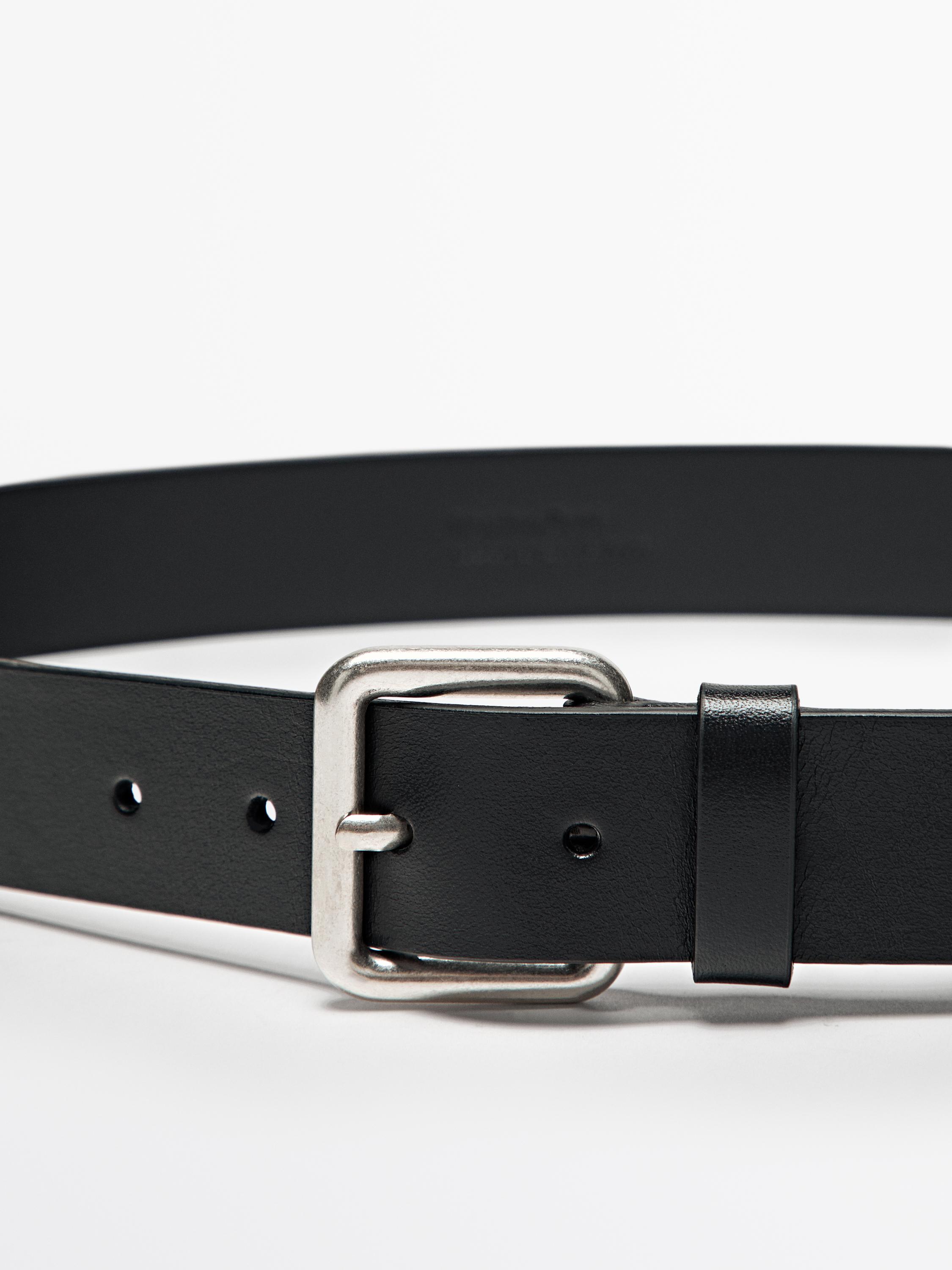 Leather belt with metallic buckle - Black | ZARA United States