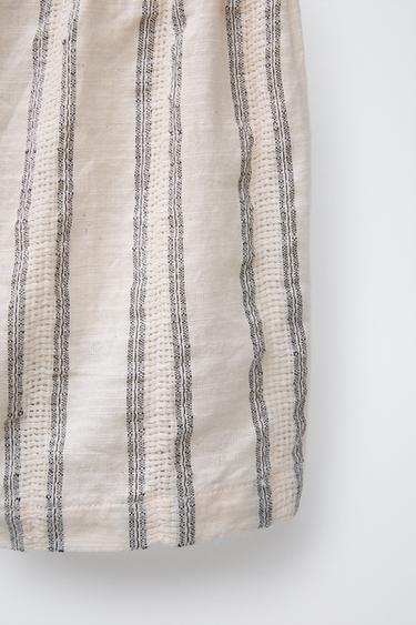 STRIPED RUSTIC BERMUDA SHORTS - Ecru / Black by Zara - Image 3