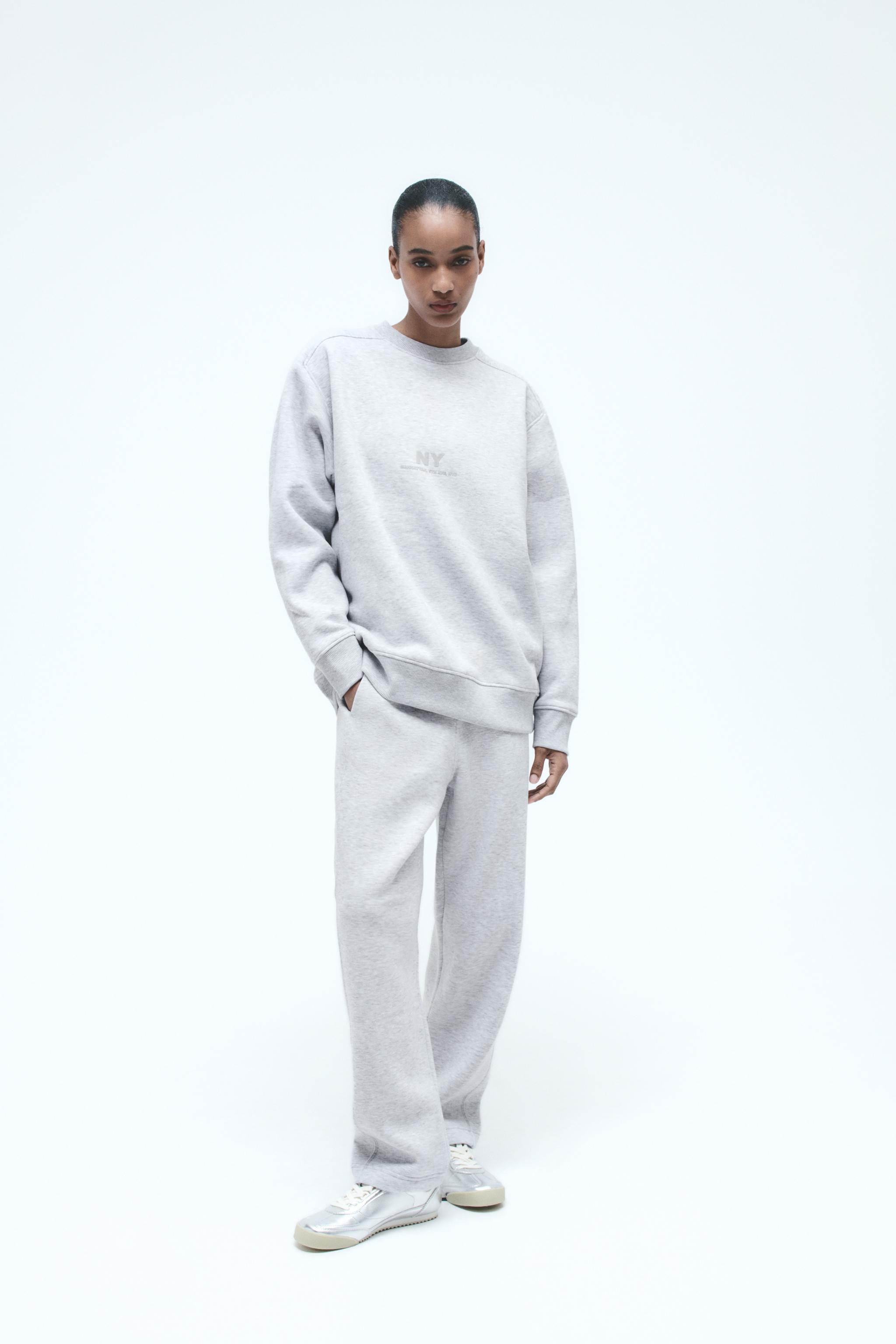 PLUSH SWEATSHIRT WITH TEXT - Gray marl