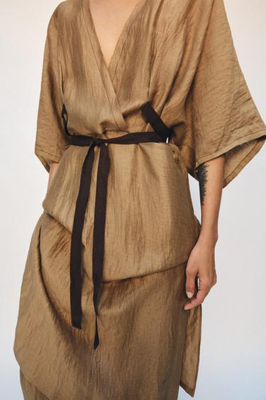ZW COLLECTION LINEN BLEND TUNIC DRESS - Mid-camel by Zara
