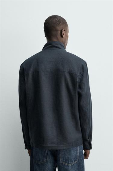 100% LINEN JACKET WITH POCKETS - Navy blue by Zara - Image 2