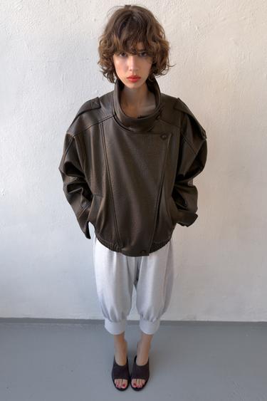 CAZADORA BIKER EFECTO PIEL - Marrón de Zara