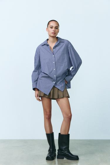 OVERSIZED POPLIN SHIRT - Blue / Navy by Zara