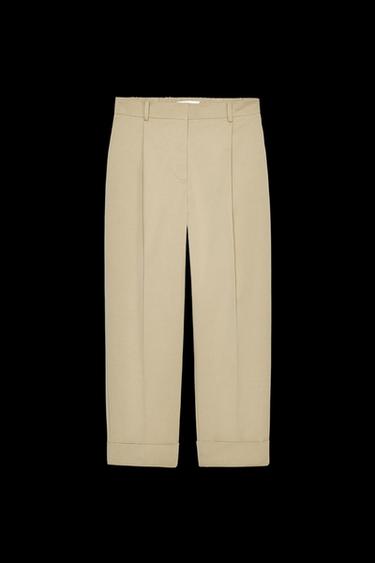 CHINO TROUSERS WITH TURN-UP HEMS - Light camel by Zara