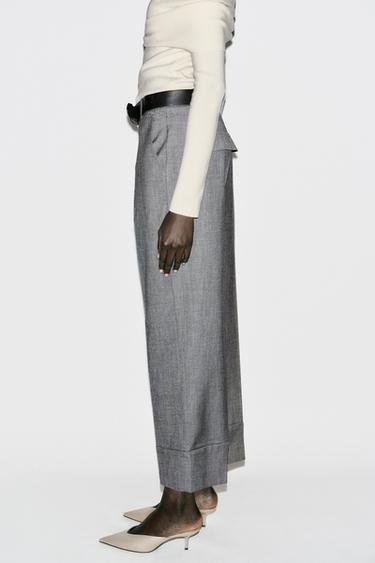 TROUSERS WITH BELT AND TURN-UP HEMS - Dark grey by Zara - Image 3