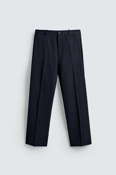 PANTALON REGULAR FIT 100 % LAINE - Bleu marine foncé de Zara