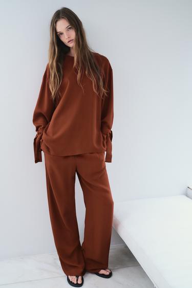 СТРУЯЩАЯСЯ РУБАШКА С ЗАВЯЗКАМИ — ZW COLLECTION — ТЕРРАКОТОВЫЙ от Zara — изображение 0