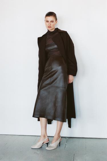 Zara 100% LEATHER CROP TOP ZW COLLECTION - Brown
