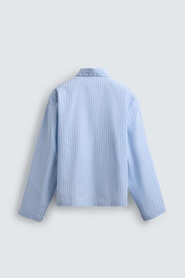 Zara RELAXED FIT PLAID TEXT SHIRT - Light blue