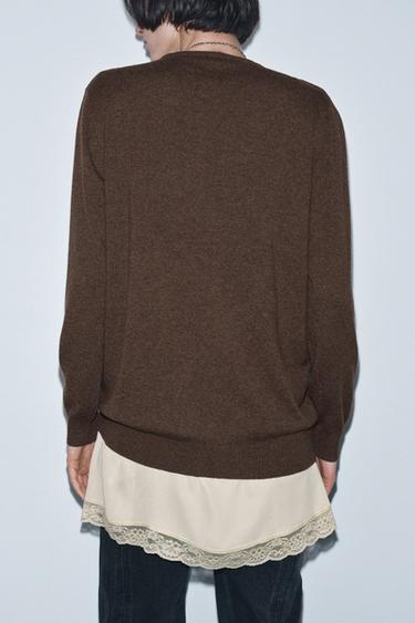 PULL EN LAINE COMBINÉ - Vison foncé de Zara - Image 1