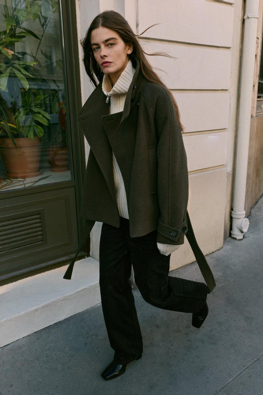 ハイネックベルトコート - カーキ | ZARA Japan / 日本