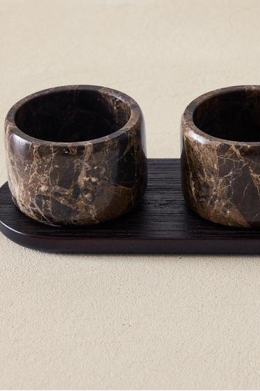 TRAY AND MARBLE BOWL SET - Brown by Zara