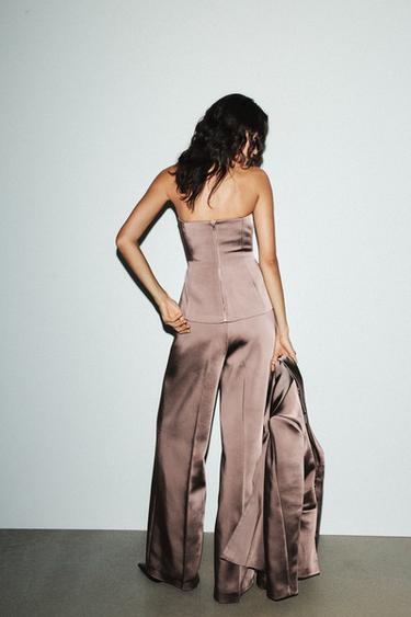HIGH-WAIST SATIN TROUSERS - Marron chocolat de Zara - Image 5