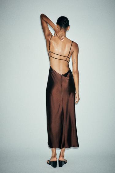 SATIN MIDI DRESS - Dark mink by Zara