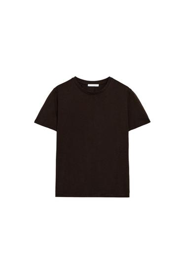 CAMISETA RÚSTICA ALGODÓN - Chocolate de Zara