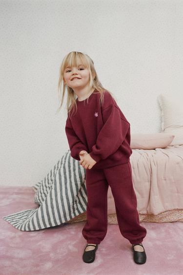 Zara EMBROIDERED SWEATSHIRT AND JOGGER SET - Maroon
