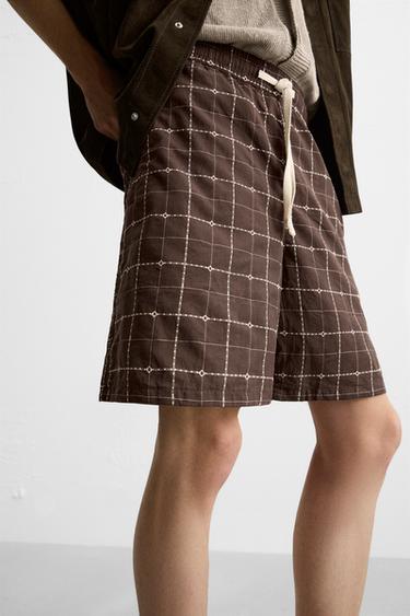 CHECKED JACQUARD BERMUDA SHORTS - Chocolate by Zara - Image 5