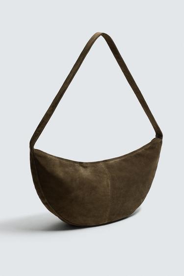 LEATHER SHOULDER BAG - Khaki Green by Zara