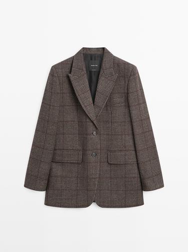Zara Check wool blend blazer - Brown