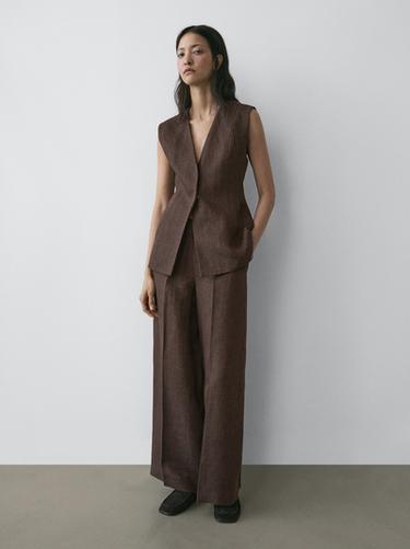 Zara Flowing linen suit trousers - Brown