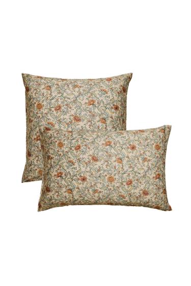 Zara SATEEN PILLOWCASE WITH FLOWERS (300 THREAD COUNT) - Light beige