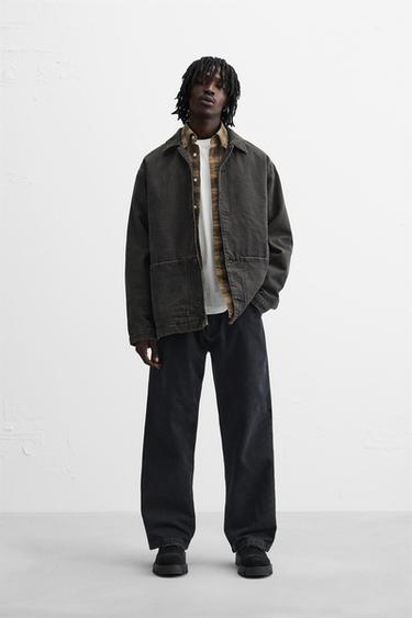 CHAQUETA DENIM BOLSILLOS - Marrón oscuro de Zara - Imagen 0