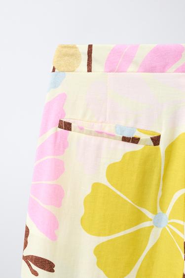 FLORAL PRINT LINEN BLEND TROUSERS - Ecru by Zara - Image 3