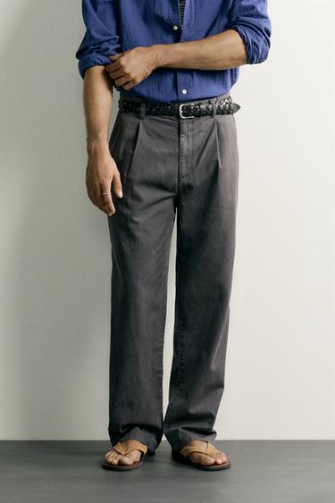 RELAXED FIT PLEATED CHINO TROUSERS - Anthracite grey by Zara