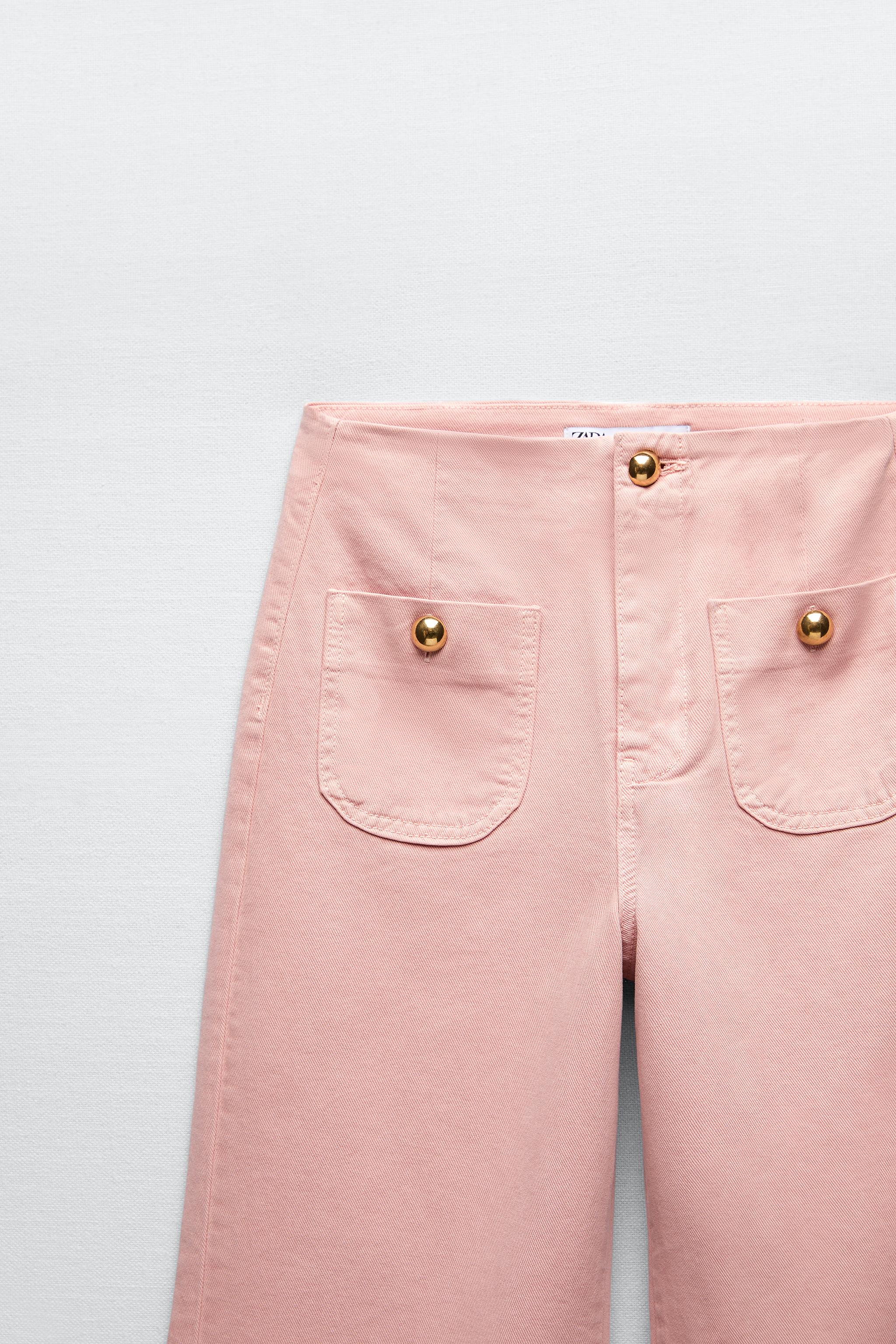 CROPPED Z1975 WIDE LEG BUTTONED JEANS - Dusty pink | ZARA United States