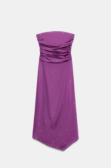 MIDI DRESS WITH EYELETS AND SHIMMERING BEADS - Purple by Zara
