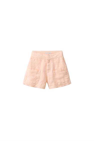 BERMUDA BOLSILLOS 100% LINO - Naranja claro de Zara