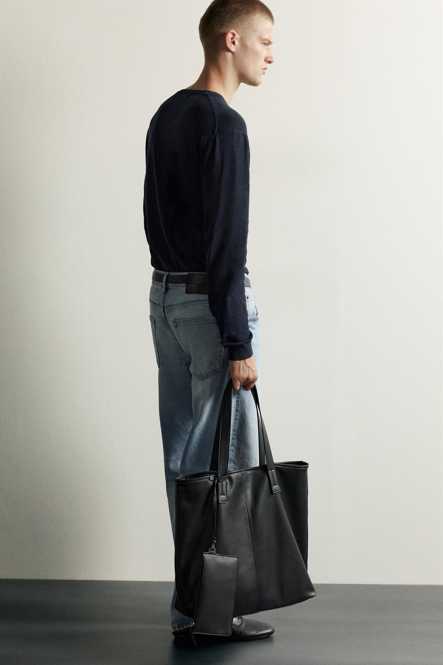 Мужская сумка Zara Reversible Shopper, цвет: Чёрный — фото 4
