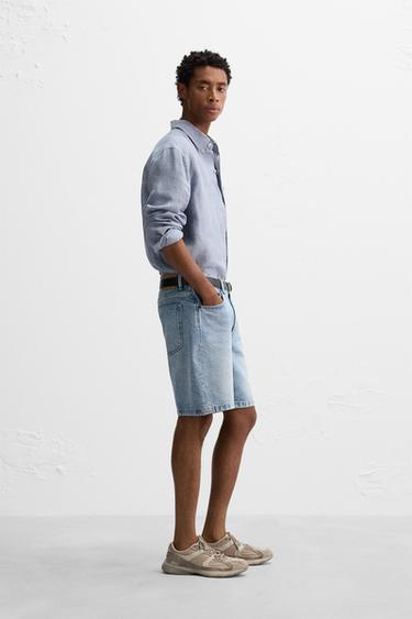 REGULAR FIT DENIM BERMUDA SHORTS - Light blue by Zara - Image 3